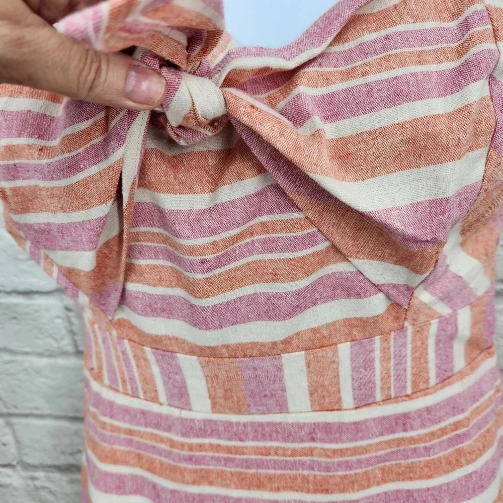 HYFVE Pink Stripe sweetheart neck spaghetti strap linen blend dress Size large - Picture 3 of 15